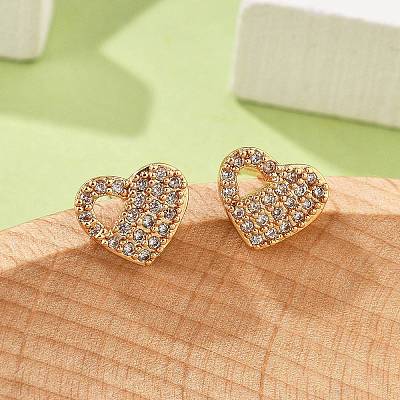Brass Micro Pave Clear Cubic Zirconia Stud Earrings for Women EJEW-G428-25G-05-1