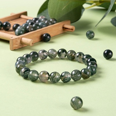 100Pcs 8mm Natural Moss Agate Round Beads DIY-LS0002-07-1