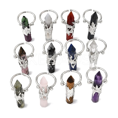 Natural & Synthetic Gemstone & Brass Cuff Rings for Women RJEW-G374-01P-1