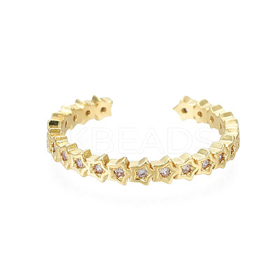 Cubic Zirconia Pentagram Open Cuff Ring RJEW-N035-122-1