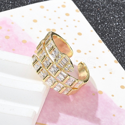 Rack Plating Teardrop Brass Micro Pave Clear Cubic Zirconia Open Cuff Finger Rings for Women RJEW-M028-80G-1