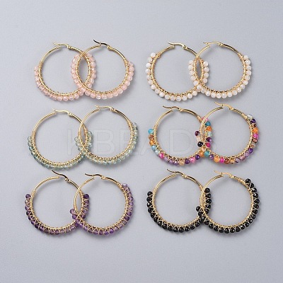Beaded Hoop Earrings EJEW-JE03830-1