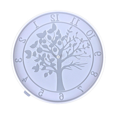 Flat Round with Tree Pattern DIY Food Grade Silicone Clock Display Molds SIMO-PW0015-46A-1