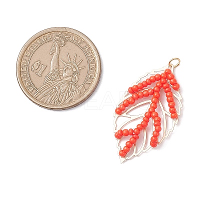 Handmade Glass Seed Beaded Leaf Shape Pendants PALLOY-MZ00935-02-1