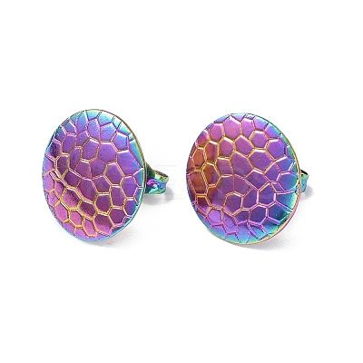 Ion Plating(IP) 304 Stainless Steel Textured Flat Round Stud Earrings for Women EJEW-I285-03MC-1