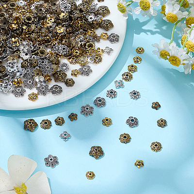 360Pcs 12 Styles Tibetan Style Alloy Flower Bead Caps TIBE-ME0001-07-1