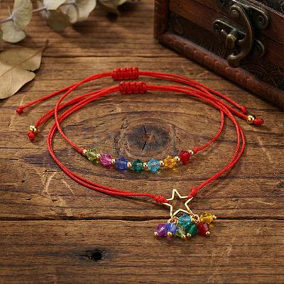 2Pcs Adjustable Glass Beads Braided Bead Bracelets ER5290-2-1