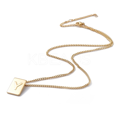 Stainless Steel Initial Letter Rectangle Pendant Necklace for Men Women LS-NJEW-E090-01G-25-1