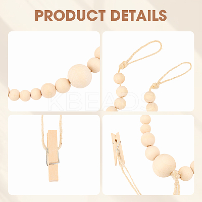 Wall Hanging Photo Display with Wooden Beads Garland AJEW-WH20011-54A-1