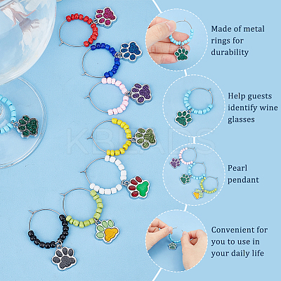 Dog Paw Prints Alloy Enamel Wine Glass Charms AJEW-AB00196-1