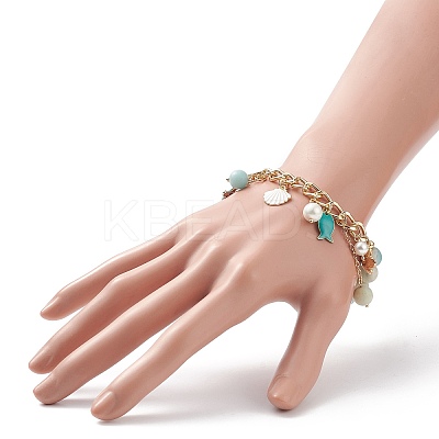 Natural Flower Amazonite & Shell Pearl Beaded Stretch Bracelet BJEW-TA00196-1