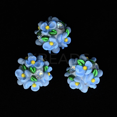 Luminous Polymer Clay Rhinestone Floral Ball Beads CLAY-U002-01C-1