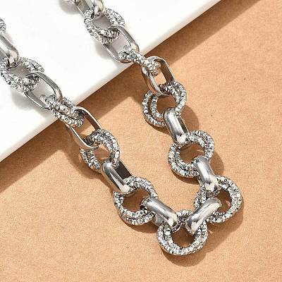 304 Stainless Steel Textured Double Ring Link Chain Necklaces NJEW-S453-02P-B-1