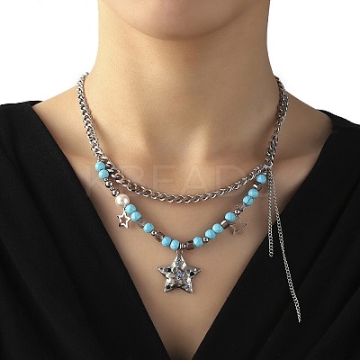304 Stainless Steel Glass Double Layer Necklaces NJEW-K259-02P-1