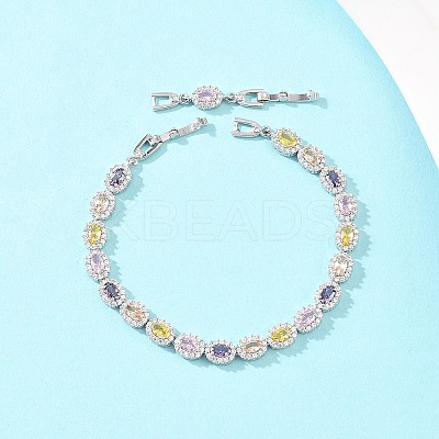 Platinum Tone Brass Micro Pave Cubic Zirconia Tennis Bracelets BJEW-B160-02P-03-1