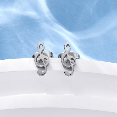 Tarnish Resistant 304 Stainless Steel Music Note Studs Earrings with 316 Stainless Steel Pins for Women MUSI-PW0001-23P-1