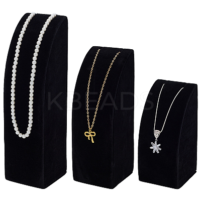 3Pcs 3 Sizes Vertical MDF Wood Covered with Velvet Necklace Display Stands NDIS-WH0023-001A-1