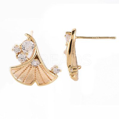 Brass Micro Pave Clear Cubic Zirconia Stud Earrings Findings KK-T062-76G-NF-1