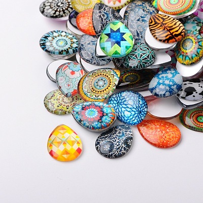 Mosaic Printed Glass Cabochons X-GGLA-N002-18x25-G-1