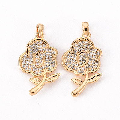 Brass Micro Pave Clear Cubic Zirconia Pendants KK-T062-94G-NF-1