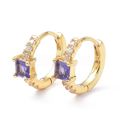 Brass Inlaid Cubic Zirconia Hoop Earrings ZIRC-P090-16G-E-1