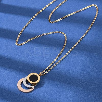 304 Stainless Steel Roman Numeral 3 Ring Pendant Necklaces NJEW-V001-06P-02-1