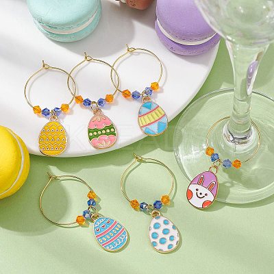 Easter Egg Alloy Enamel Wine Glass Charms AJEW-JO00204-01-1