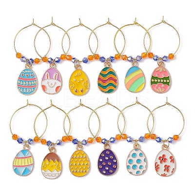 Easter Egg Alloy Enamel Wine Glass Charms AJEW-JO00204-01-1