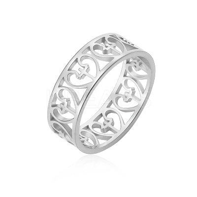 Non-Tarnish Heart with Cross Stainless Steel Hollow Finger Ring PW-WG90649-04-1