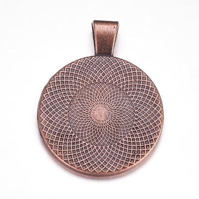 Flat Round Alloy Pendant Cabochon Settings PALLOY-A15654-R-1