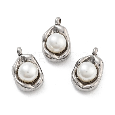 304 Stainless Steel Inlay ABS Pearl Pendants STAS-S131-02P-1