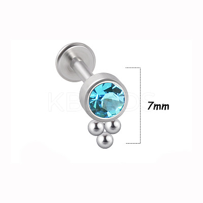 316L Surgical Stainless Steel & G23 Titanium & Aquamarine Rhinestone Flat Round Cartilage Earrings WGA7630-14-1