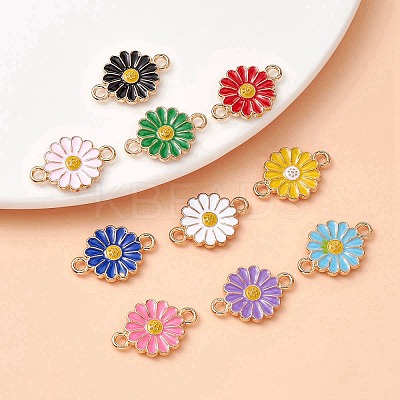 10Pcs 10 Colors Zinc Alloy Enamel Sunflower Connector Charms ENAM-YW0003-42-1