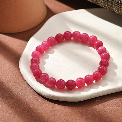 Natural Dyed & Heated Chalcedony Imitation Rhodochrosite Beaded Stretch Bracelets for Women Men BJEW-F483-05-1-1
