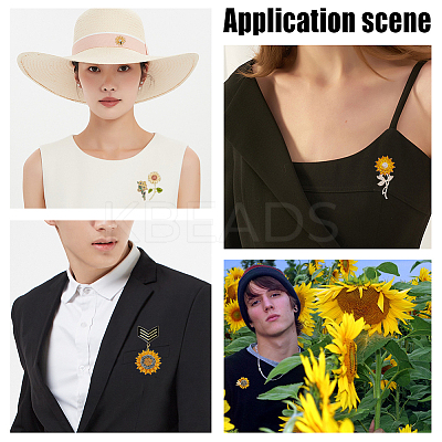 6Pcs 6 Styles Sunflower Enamel Pins JEWB-AR0001-21-1