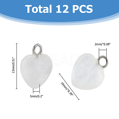 12Pcs Natural Quartz Crystal Heart Charms G-FI0001-29-1