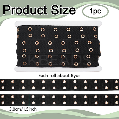8 Yards Polyester Ribbon with 2-Row Golden Tone Alloy Eyelets SRIB-NB0001-18B-1