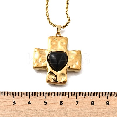 Cross with Heart 304 Stainless Steel Cubic Zirconia Pendant Necklaces NJEW-H070-01G-02-1