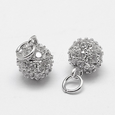 Round Brass Micro Pave Grade AAA Cubic Zirconia Charms ZIRC-O022-47P-NR-1