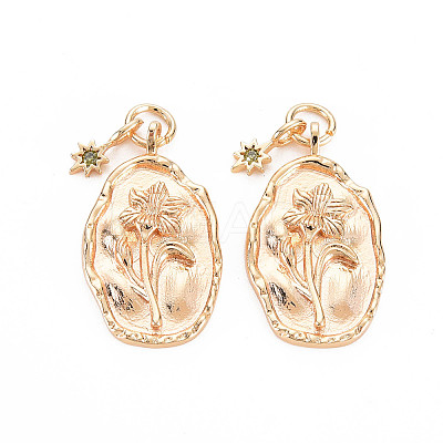 Brass Olivine Rhinestone Pendants X-KK-S364-220-1