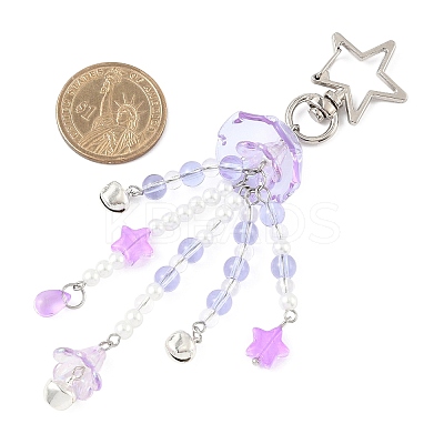 Flower Glass & Plastic Pearl & Alloy Pendant Decorations HJEW-JM03435-1
