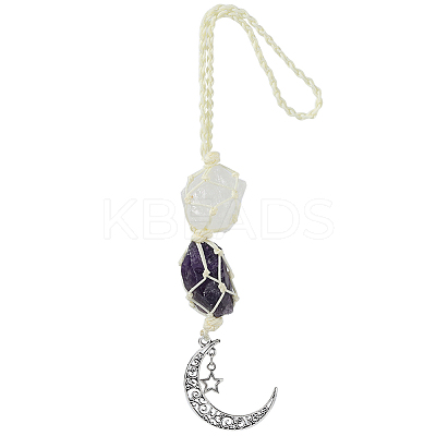 Nuggets Natural Quartz Crystal & Amethyst Pouch Pendant Decorations HJEW-WH20002-03F-1