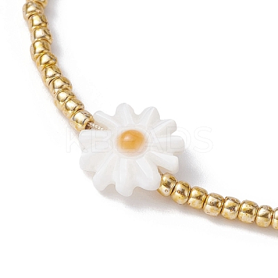 Flower Natural Shell & Glass Seed Braided Bead Bracelets BJEW-JB09920-1