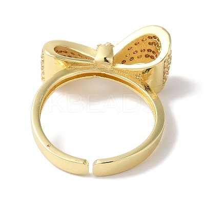 Bowknot Brass Micro Pave Clear Cubic Zirconia Open Cuff Rings for Women RJEW-C098-21G-1