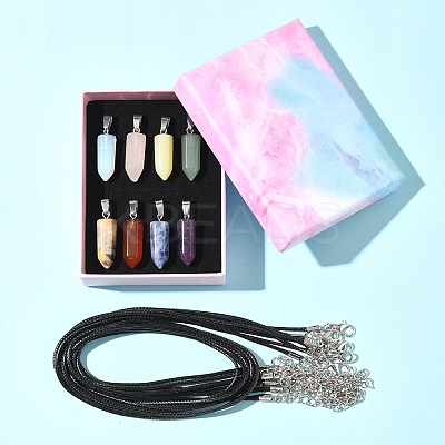 DIY Natural & Synthetic Gemstone Bullet Pendant & Waxed Cord Pendant Necklace Making Kit DIY-FS0008-45-1