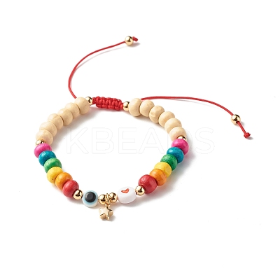 Evil Eye Star Heart Braided Bead Bracelet for Kid BJEW-JB06777-1