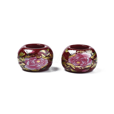 Flower Printed Opaque Acrylic Rondelle Beads SACR-S305-27-F04-1