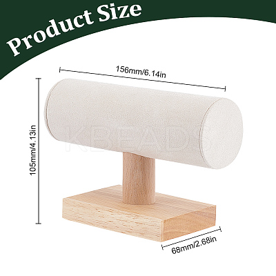 T-Shaped Bar Velvet Bracelet Display Stands with Wooden Base AJEW-WH0471-127B-1
