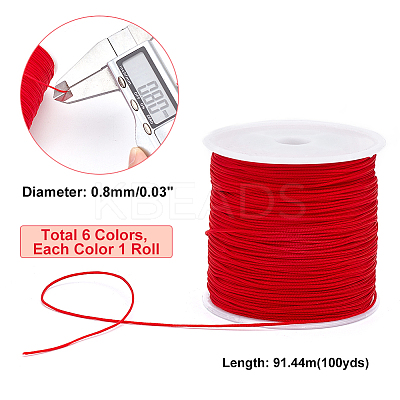 6 Rolls 6 Colors Braided Nylon Thread NWIR-PH0002-07B-1
