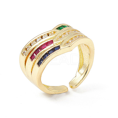 Colorful Cubic Zirconia Arrow Open Cuff Ring RJEW-P079-10G-1